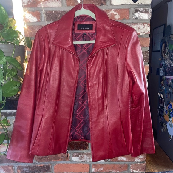 Jones New York Red Leather Jacket zipper w pockets XL..  Great for the Holiday ! - Picture 3 of 6
